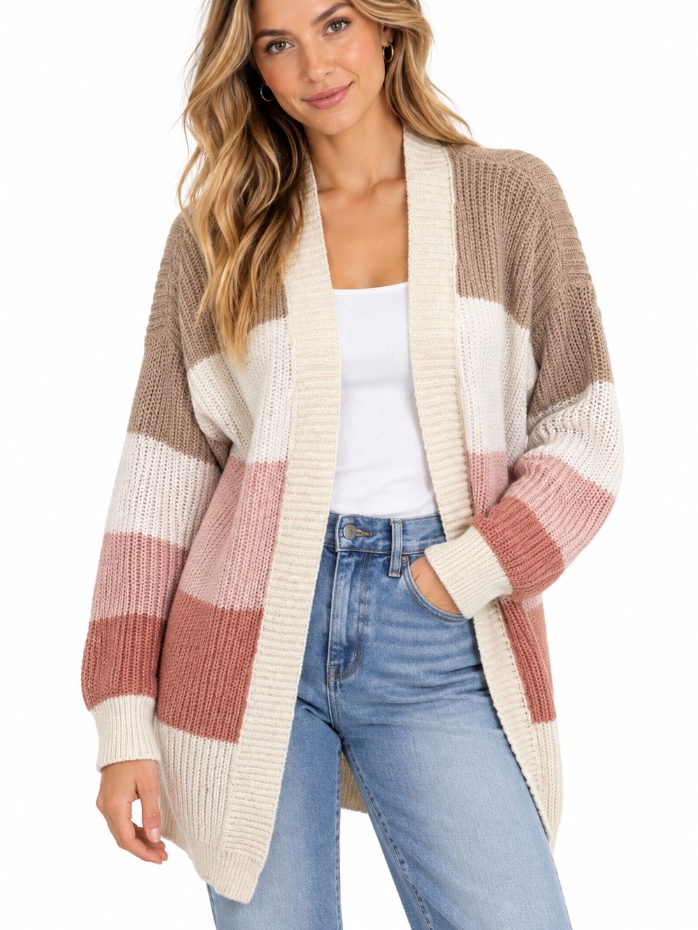 ALTAR’D STATE Colorblock Oversized Open Front Cardigan Chunky Knit Small
